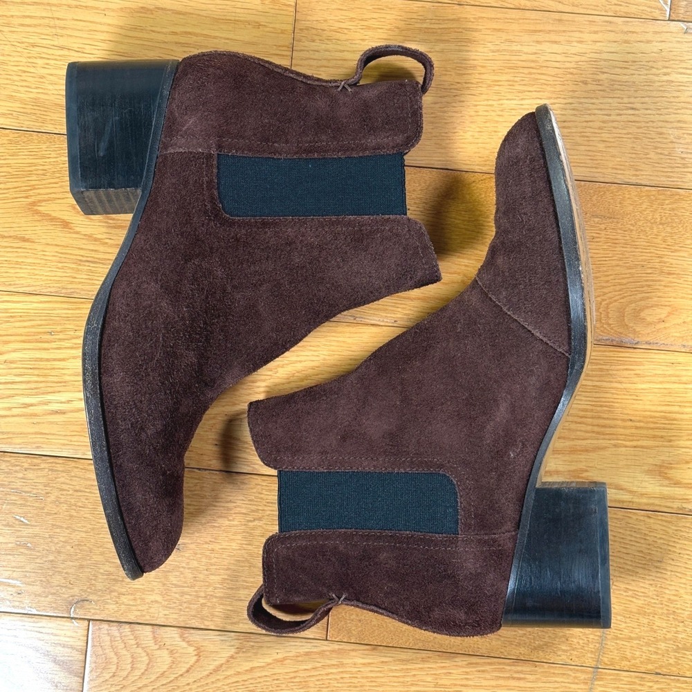 Rag & Bone New York Brown Suede Chelsea Block Heel Ankle Boots Womens Size 36
